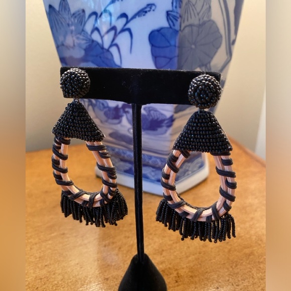 Anthropologie Larsa Black Beaded Tassel Drop Earrings - Picture 5 of 7